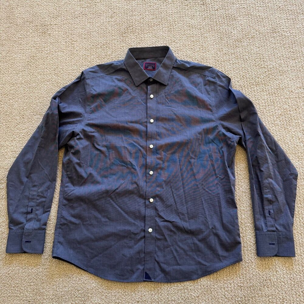 UNTUCKit Orville WF Mens L Slim Fit Wrinkle Free Blue Cotton Button-Up Shirt Blu
